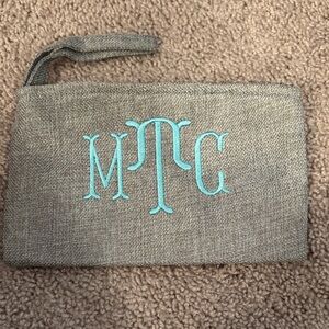 Gray Monogrammed Wristlet